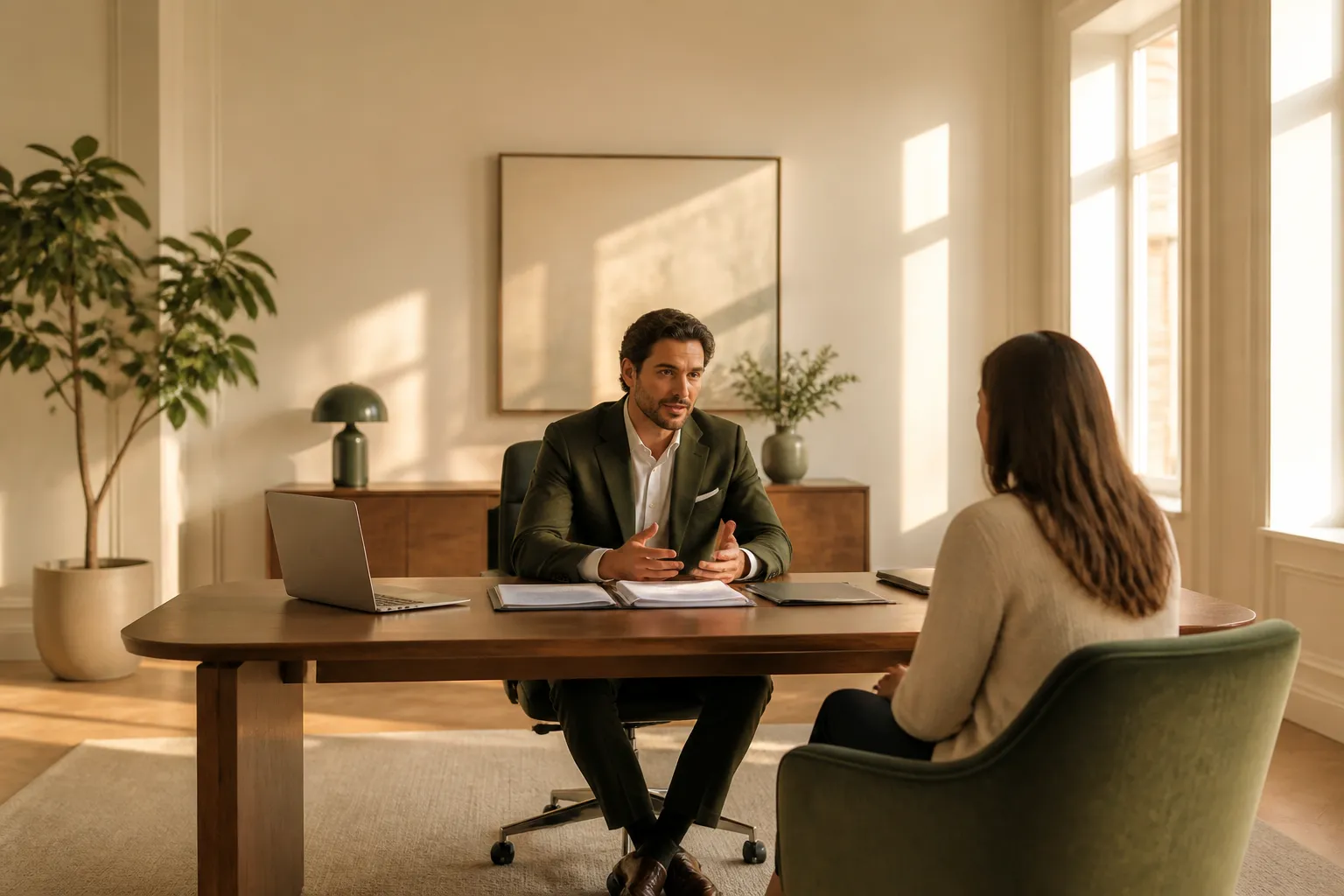 Debt resolution specialist in a focused consultation with a client